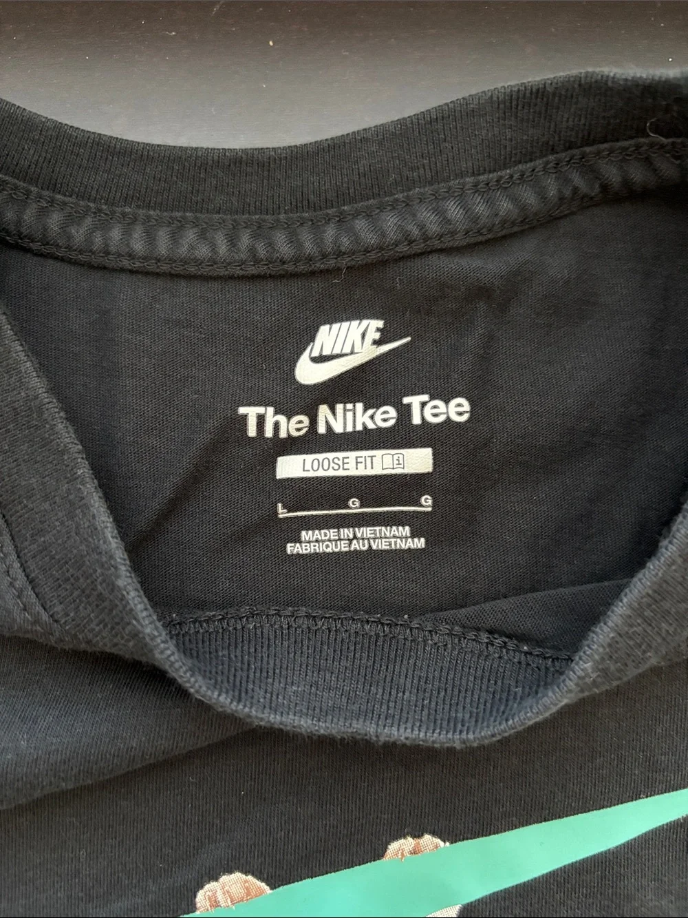 Girls Nike Black Tee with Teal Swoosh and Hanging Kitten